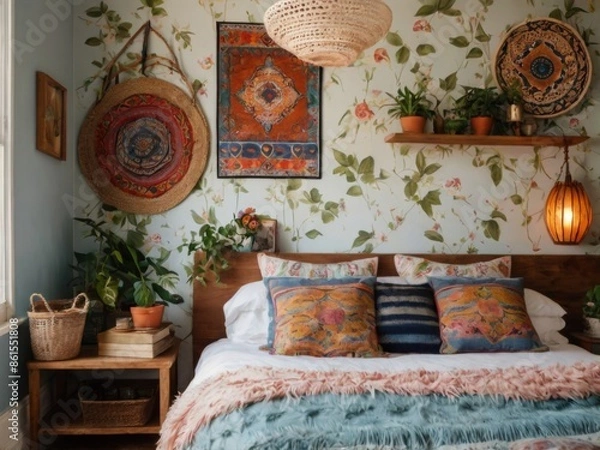 Obraz ​Bohemian Bliss – Eclectic Summer Styles in a calm bedroom