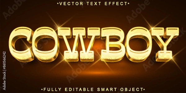 Fototapeta Shiny Golden Cowboy Vector Fully Editable Smart Object Text Effect