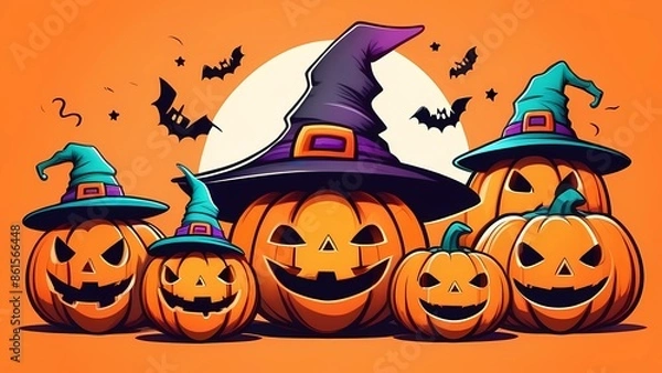 Obraz halloween orange background with pumpkin