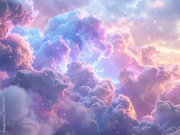 Obraz Ethereal Cloudscape with Luminous Stardust   3D Rendered Generative Heavenly Sky