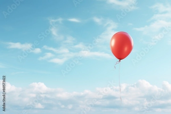 Obraz Serene Simplicity: Red Balloon Floating in Pale Blue Sky