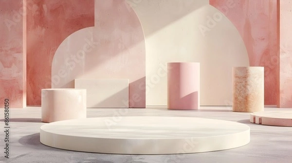 Fototapeta Serene Pastel Geometric 3D Abstract Space for Product Display