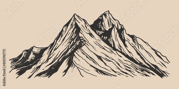 Obraz Vintage retro engraving woodcut style sketch draw paint of mountain rock hill peak