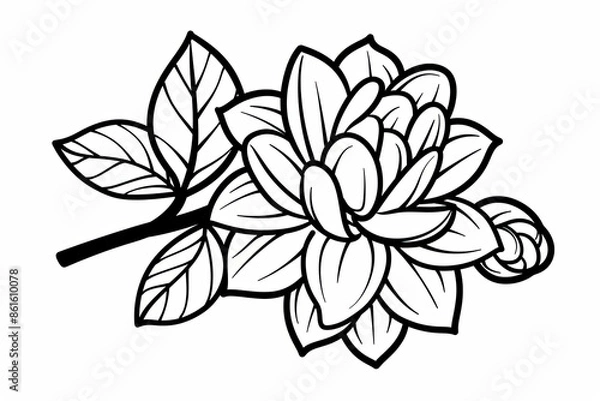 Fototapeta A flower with a stem is drawn in black and white