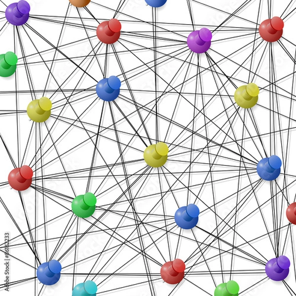 Obraz Vector push pin on white background connected with wire.