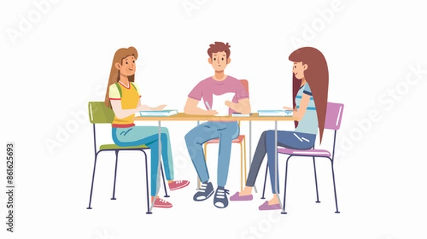 Obraz Student Characters on Lesson Man Giving Paper Note 