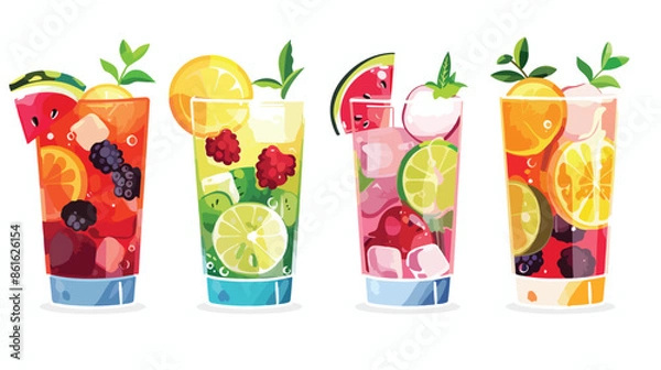 Obraz Summer Fruit Drinks Four . Orange Raspberry And Peach