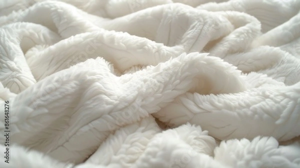 Fototapeta Soft white wool texture, background with copy space. Backdrop template, wool insulation, soft wool fiber.