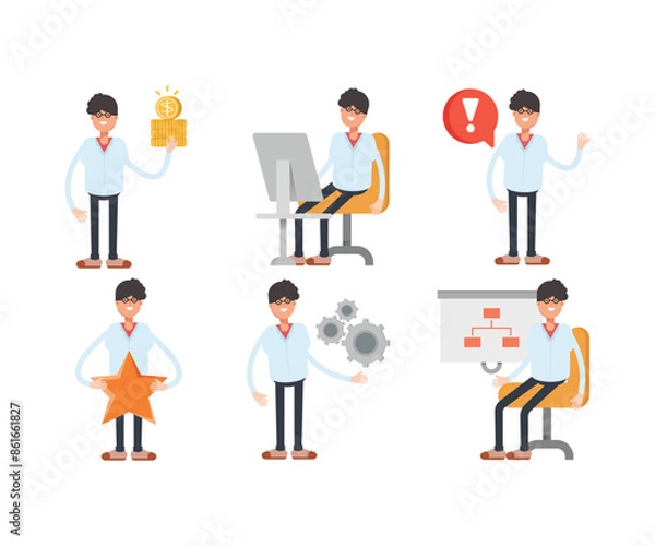 Fototapeta man characters in various poses vector illustration