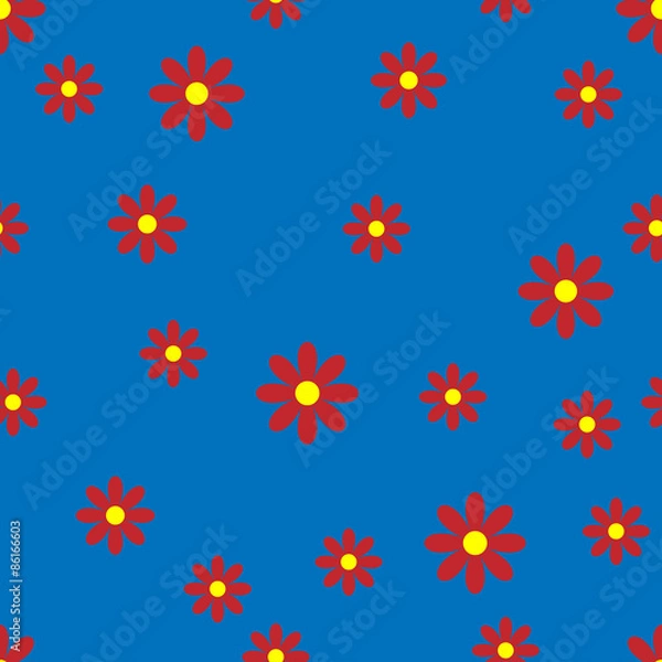 Fototapeta Красные цветы на синем фоне