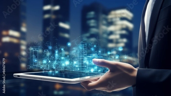 Obraz Mobile technology business concept, artificial intelligence, global connection network 