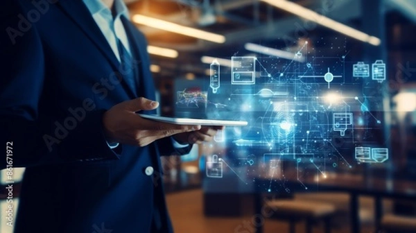 Obraz Mobile technology business concept, artificial intelligence, global connection network 