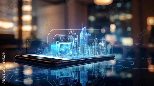 Obraz Mobile technology business concept, artificial intelligence, global connection network 