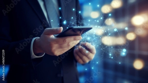 Obraz Mobile technology business concept, artificial intelligence, global connection network 