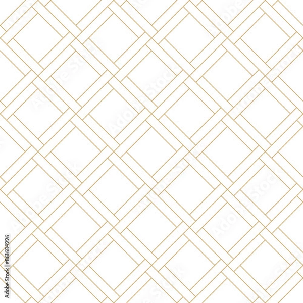 Fototapeta Golden lines on white background diagonal plaid. Geometric weaved lines diamond seamless pattern. Weave grid texture.
