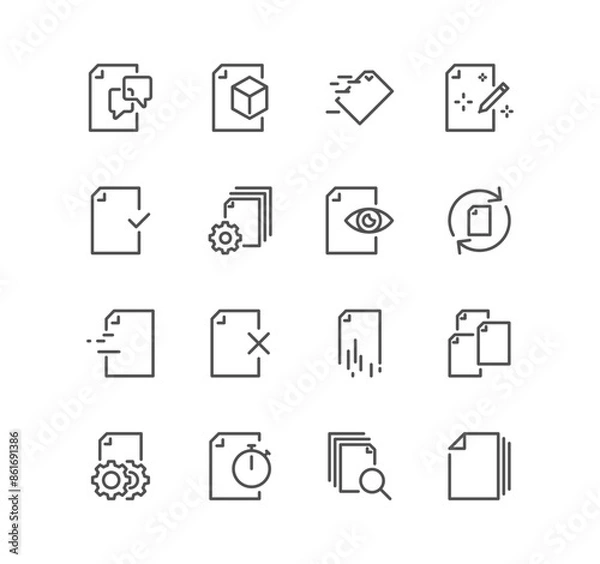 Fototapeta Set of document flow management related icons, form, data, document, batch processing, bureaucracy and linear variety vectors.	
