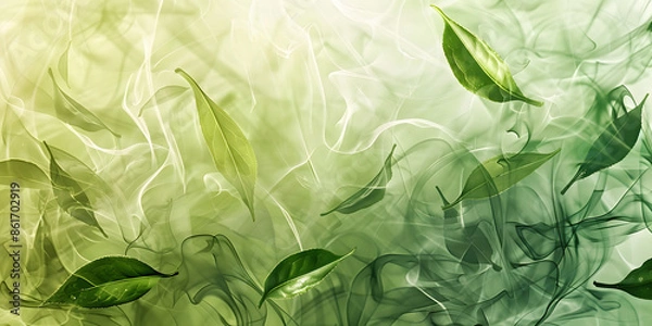 Fototapeta Abstract background with swirling tea leaves and steam, creating a calming and aromatic atmosphere, ideal for promoting tea products or herbal drinks