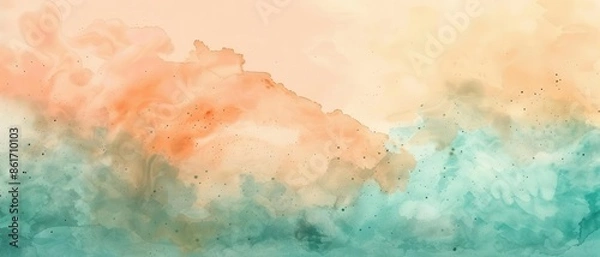 Fototapeta Subtle watercolor background in shades of pale teal and peach