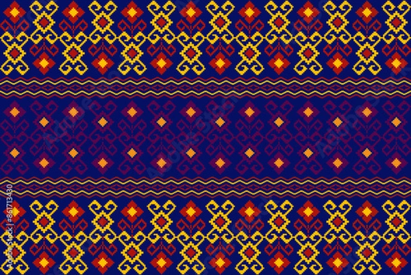 Fototapeta Geometric shapes and pixel design vector seamless pattern.