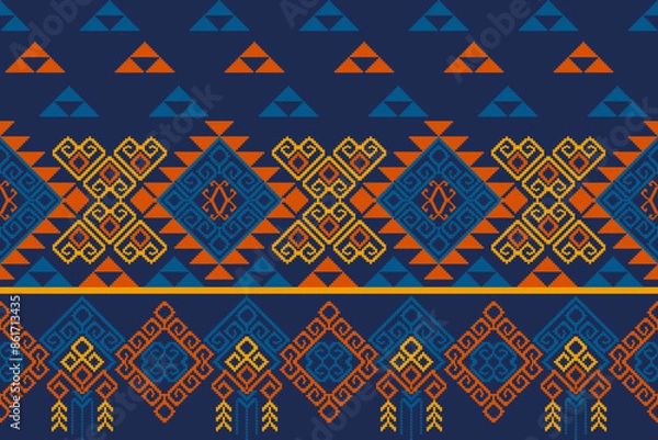 Obraz Geometric shapes and pixel design vector seamless pattern.