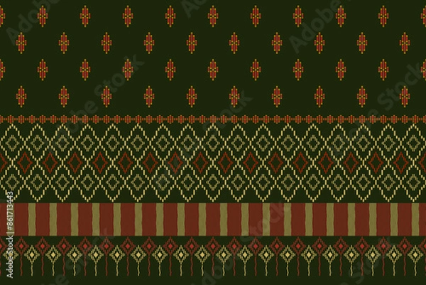 Obraz Geometric shapes and pixel design vector seamless pattern.