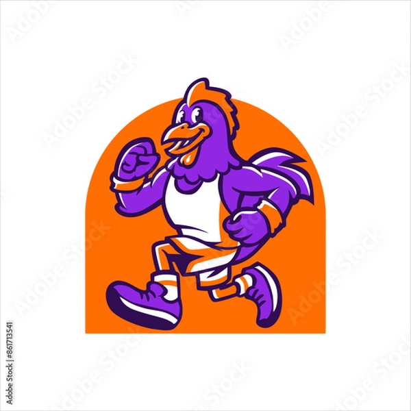 Fototapeta Running Rooster mascot logo