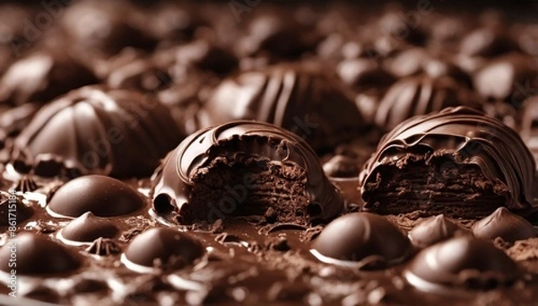 Fototapeta Detailed and large close up shot of chocolate couverture.