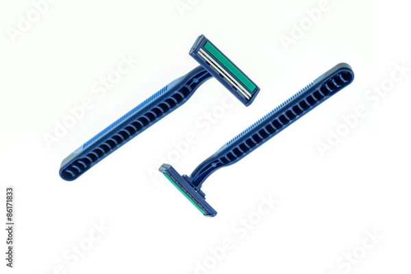 Obraz Close up new blue shaver isolated on white