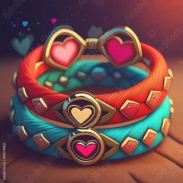 Obraz bracelets with hearts on a black background