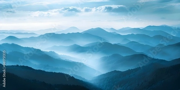 Obraz Panoramic View of Blue Ridge Mountains with Rolling Hills and Valleys. Concept Landscape Photography, Blue Ridge Mountains, Panoramic Views, Rolling Hills, Valleys