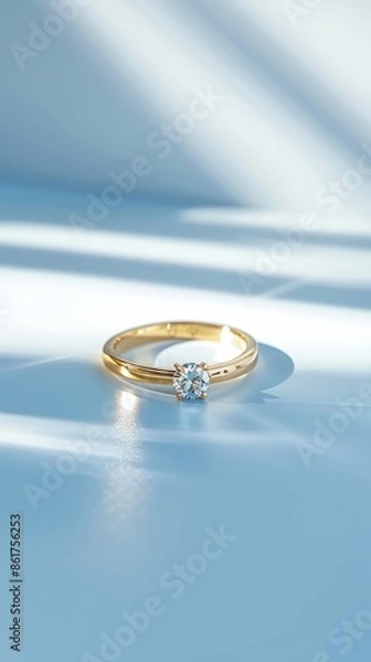 Obraz A minimalistic diamond engagement ring on a light blue background