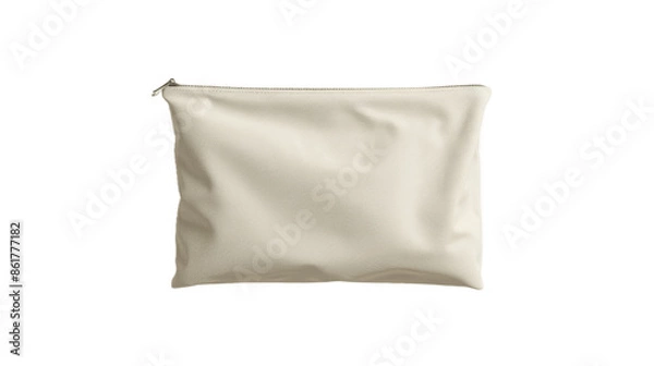 Fototapeta A 3D rendering of a blank canvas clutch for cosmetics mockup is shown isolated from a top view This template represents an empty small sac perfect for showcasing a clear cotton wallet or