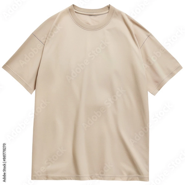 Fototapeta PNG Oversized Beige Blank Heavyweight Cotton T-shirt Mockup Isolated On Transparent Background