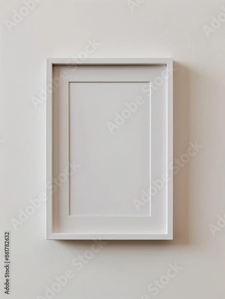 Fototapeta An empty, thin grey vertical 2x3 frame on a clean wall