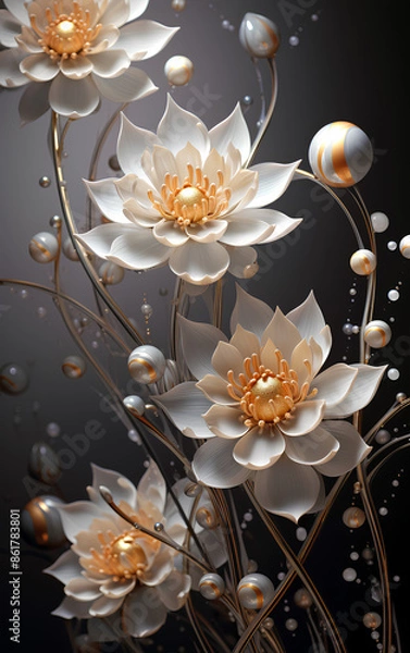 Obraz background with 3d flowers golden