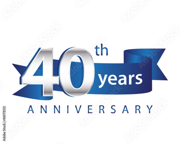 Fototapeta 40 Years Anniversary Logo Blue Ribbon