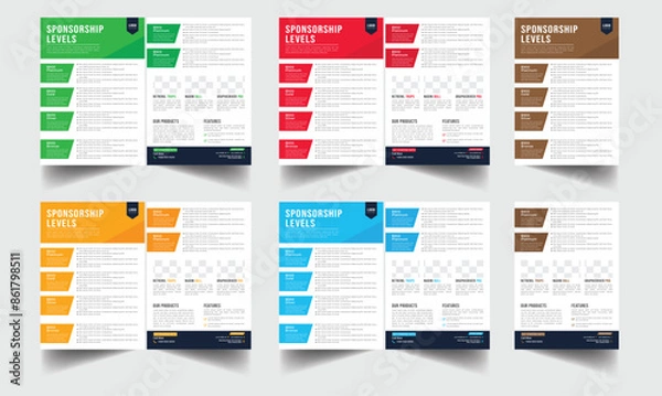 Obraz Technical Data Sheet layout template. Product Catalogue & modern a4 product catalog design template, Sponsorship level template design, A4 flyer, corporate flyer, business flyer, catalog