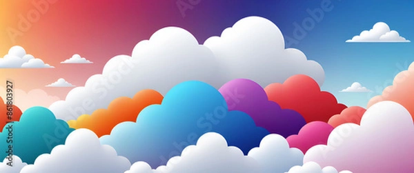 Fototapeta illustrazione con soffici nuvole ed elementi grafici colorati