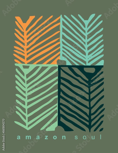 Obraz Illustration of graphic composition with indigenous painting and lettering alluding to the Amazon, Brazil.