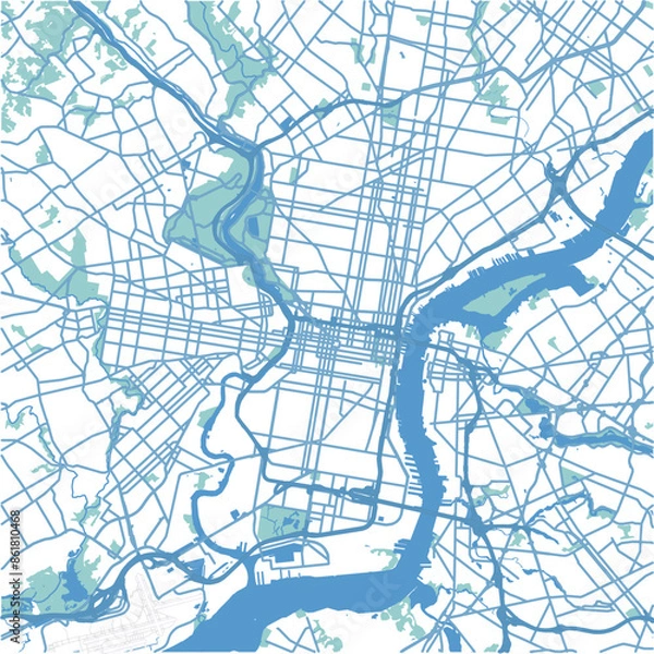 Obraz Layered vector map of Philadelphia in Pennsylvania in a professional blue style