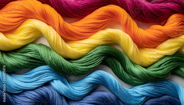 Fototapeta Colorful Wavy Embroidery Floss in Rainbow Order