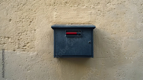 Obraz Black mailbox on a textured, weathered brown wall.