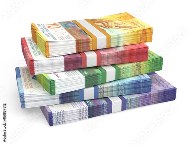 Fototapeta Stacks of Swiss Franc banknotes