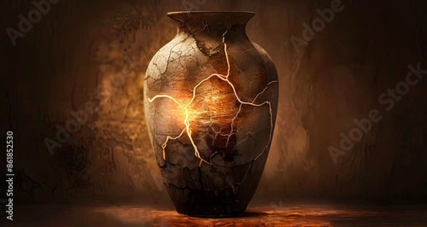 Fototapeta ANcient  Jar of Clay with Cracks and Breaks Alluding To and Illustrating 2 Corinthians 4:7  .