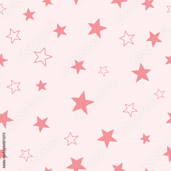 Fototapeta Seamless pattern with stars. Vector illustration on pink background. It can be used for wallpapers, wrapping, cards, patterns for clothes.