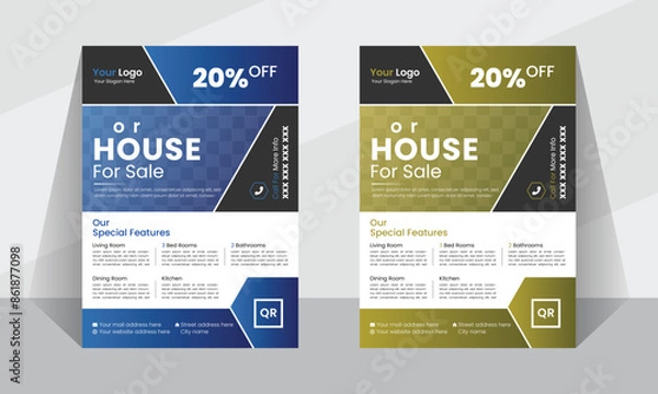 Fototapeta Modern clean professional vactor leaflet card template design for real estate