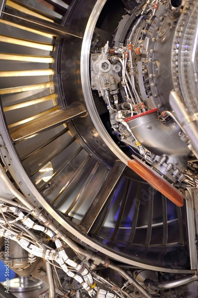 Obraz large jet engine striped for maintenance