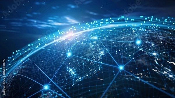 Fototapeta Global Network Concept: High-Speed Data Transfer and Cyber Technology on a Digital Earth