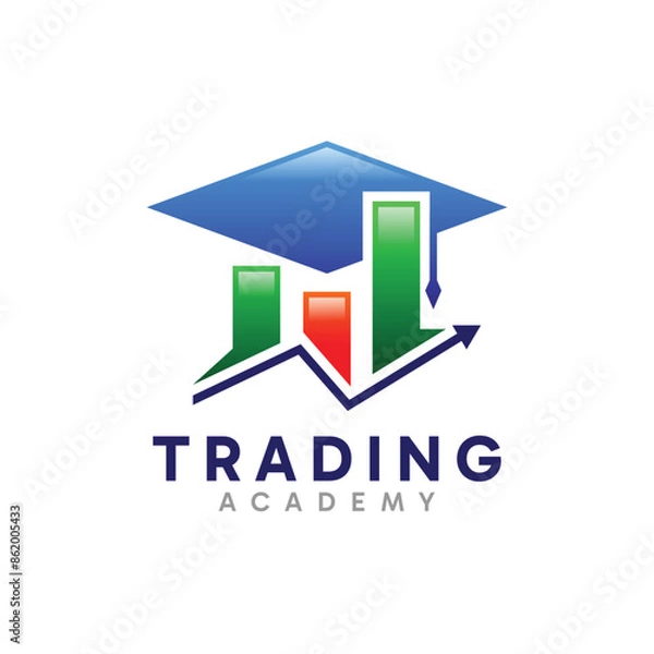 Fototapeta Trading Academy logo design. Abstract Toga hat and statistics charts combination symbol concept.