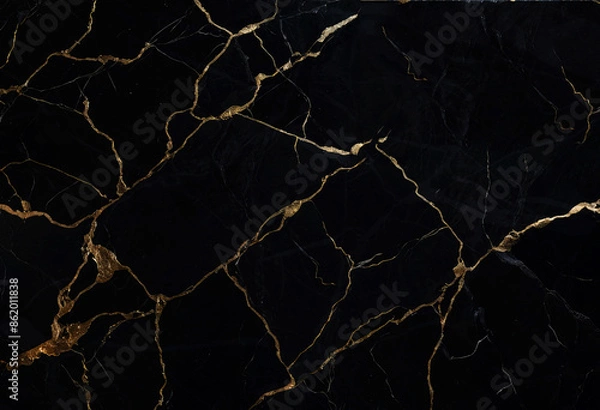 Fototapeta Black Marble Texture, Golden Veins, High Gloss Marble For Abstract Interior Home Decoration And Ceramic Wall Tiles And Floor Tiles Surface.